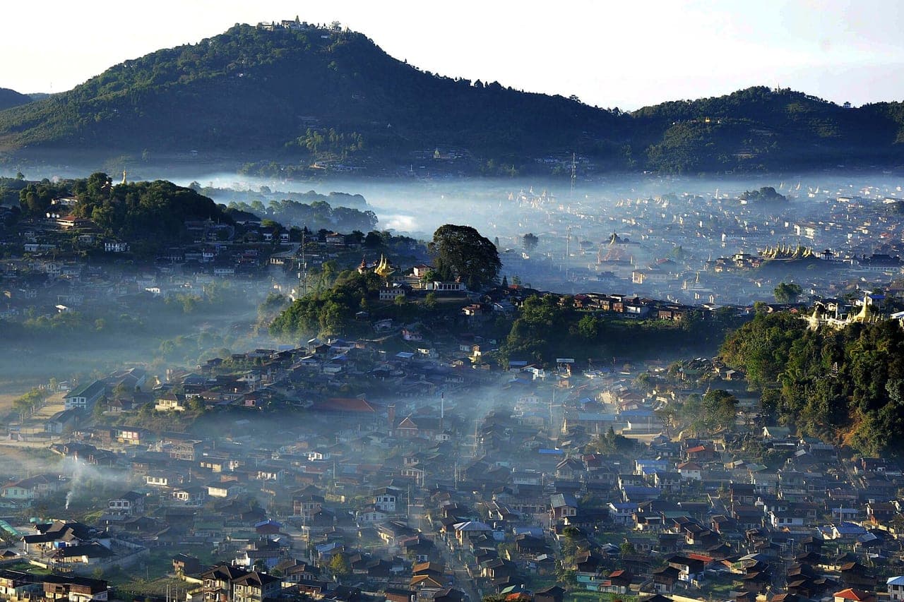 Misty morning over Mogok, Myanmar's historic ruby and spinel source region