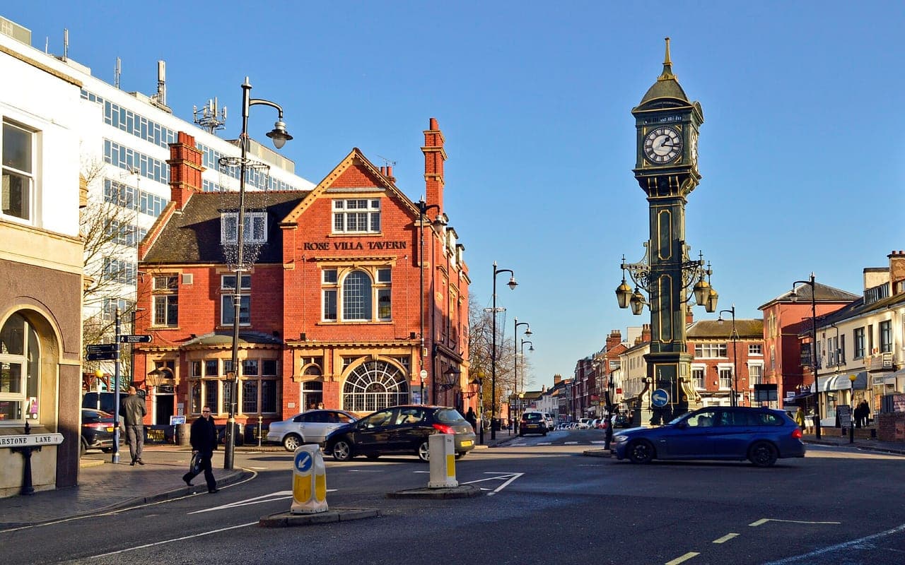 The Chamberlain Clock, the cast-iron landmark clock tower at the Vyse Street / Frederick Street crossroads