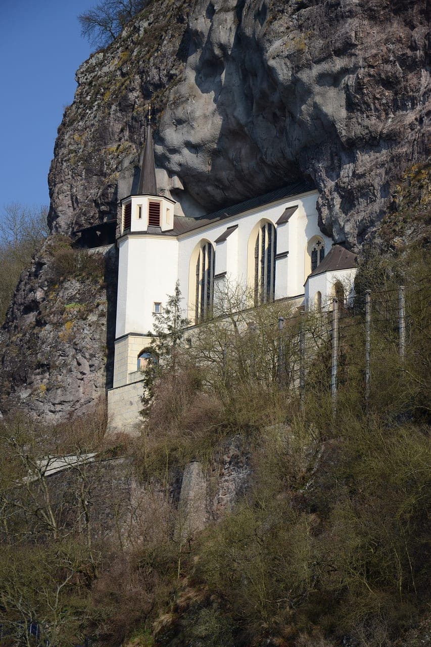 The Felsenkirche (church built into the rock face) overlooking the town — Idar-Oberstein's defining skyline landmark