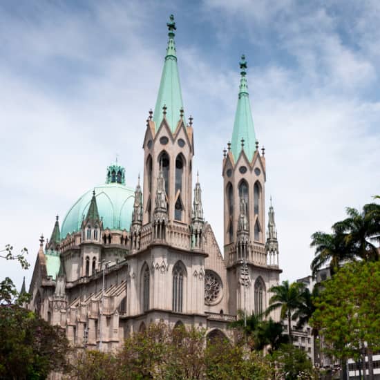 São Paulo Cathedral (Catedral da Sé) with its neo-Gothic architecture and green copper spires