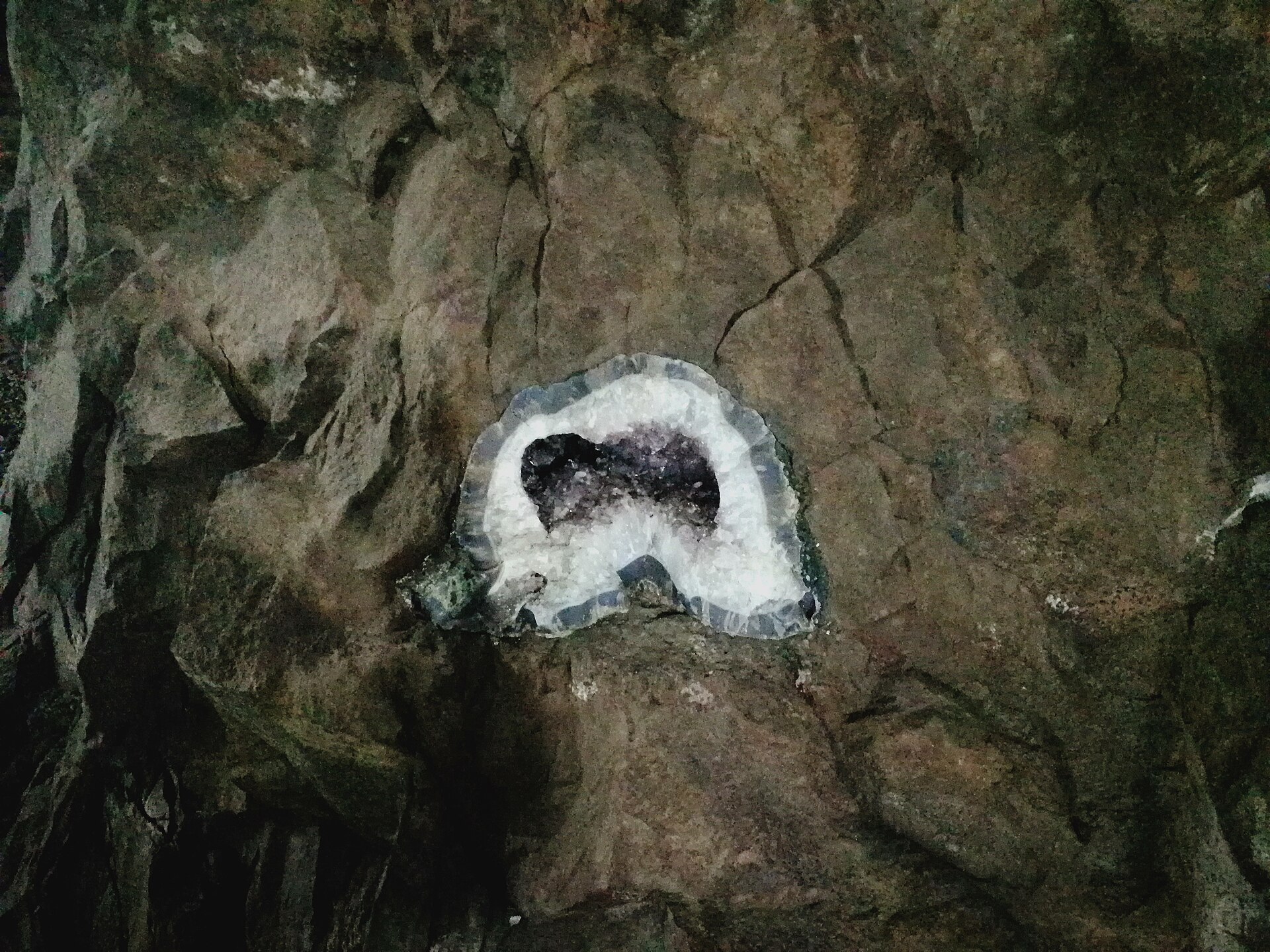 Inside an amethyst mine tunnel at Ametista do Sul, Rio Grande do Sul, Brazil